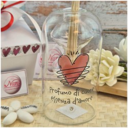 Bomboniera Matrimonio Profumatore Essenza d'Amore - Design Doppio Vetro con Frase e Scatola Cuori