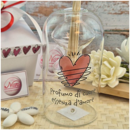 Bomboniera Matrimonio Profumatore "Essenza d'Amore" - Design Doppio Vetro con Frase e Scatola Cuori