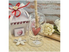 Bomboniera Matrimonio Profumatore Essenza d'Amore - Design Doppio Vetro con Frase e Scatola Cuori