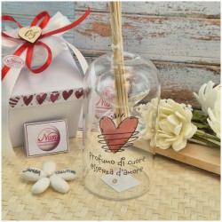 Bomboniera Matrimonio Profumatore Essenza d'Amore - Design Doppio Vetro con Frase e Scatola Cuori