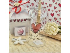 Bomboniera Matrimonio Profumatore Essenza d'Amore - Design Doppio Vetro con Frase e Scatola Cuori