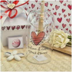 Bomboniera Matrimonio Profumatore Essenza d'Amore - Design Doppio Vetro con Frase e Scatola Cuori
