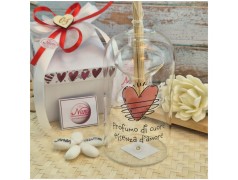 Bomboniera Matrimonio Profumatore Essenza d'Amore - Design Doppio Vetro con Frase e Scatola Cuori