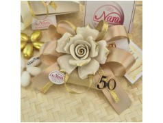 Bomboniere 50 Anniversario Rosa in capodimonte