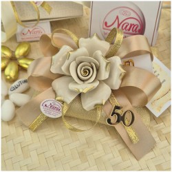 Bomboniere 50 Anniversario Rosa in capodimonte