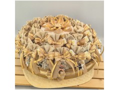 Bomboniera Comunione e Cresima Torta di Sacchetti Natural con Portachiavi Croce Strass e Stella Personalizzata