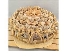 Bomboniera Comunione e Cresima Torta di Sacchetti Natural con Portachiavi Croce Strass e Stella Personalizzata