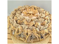 Bomboniera Comunione e Cresima Torta di Sacchetti Natural con Portachiavi Croce Strass e Stella Personalizzata