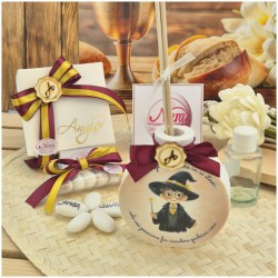 Bomboniera Comunione e Cresima Profumatore "Piccolo Mago" con Frase Magica e Nastri Grifondoro