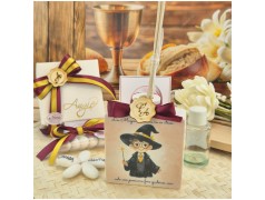 Bomboniera Comunione e Cresima Profumatore Quadrato Piccolo Mago con Frase e Scatola Nome Oro