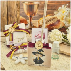 Bomboniera Comunione e Cresima Profumatore Quadrato Piccolo Mago con Frase e Scatola Nome Oro