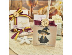 Bomboniera Comunione e Cresima Profumatore Quadrato Piccolo Mago con Frase e Scatola Nome Oro