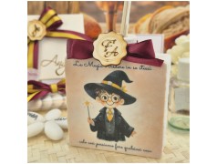 Bomboniera Comunione e Cresima Profumatore Quadrato Piccolo Mago con Frase e Scatola Nome Oro