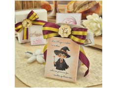 Bomboniera Comunione e Cresima Magnete Piccolo Mago con Frase Motivazionale su Sacchetto Lino