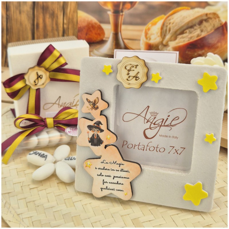 Bomboniera Comunione e Cresima Cornice Portafoto Piccolo Mago 7x7 con Cascata di Stelle
