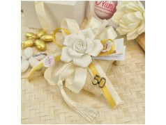 Bomboniera Nozze d'Oro Cuscino Profumato con Rosa Bianca e Numero 50