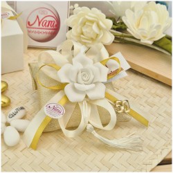 Bomboniera Nozze d'Oro Cuscino Profumato con Rosa Bianca e Numero 50