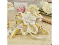 Bomboniera Nozze d'Oro Cuscino Profumato con Rosa Bianca e Numero 50