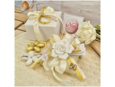 Bomboniera Nozze d'Oro Cuscino Profumato con Rosa Bianca e Numero 50