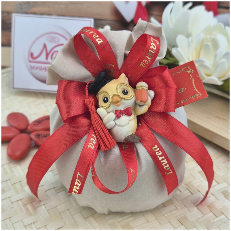 Bomboniera Laurea Sacchetto con Magnete Gufo Assortito