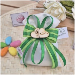 Bomboniera Promessa di Matrimonio Sacchetto Raso Double Green Smeraldo e Lime con Iniziali