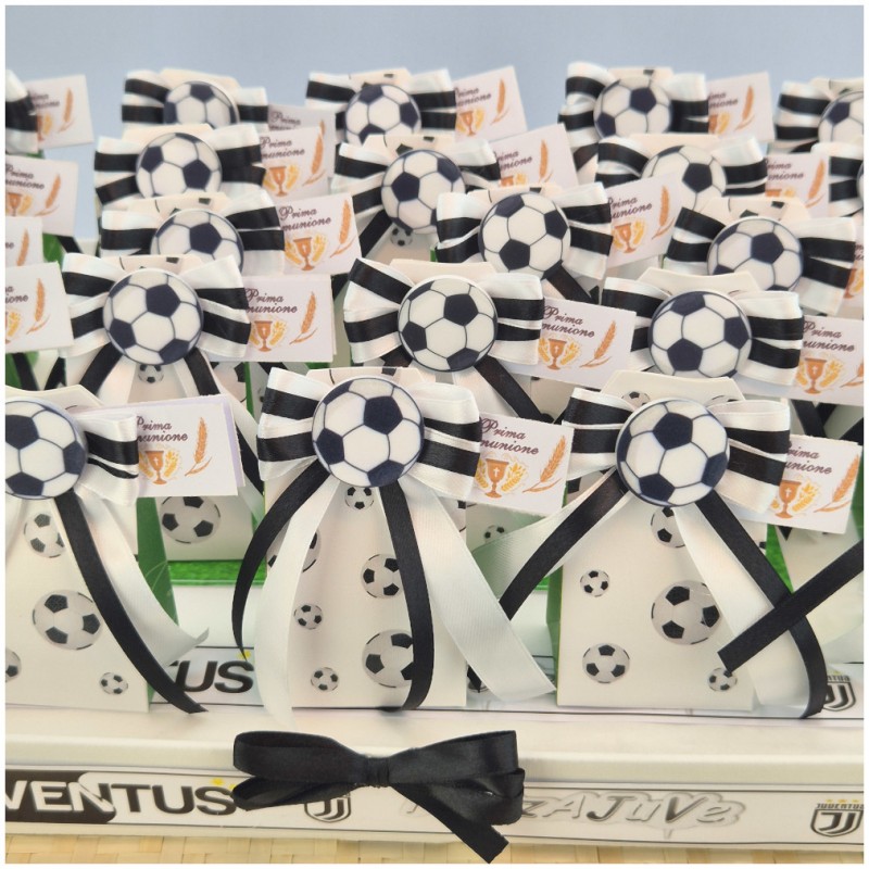Bomboniera Comunione Vassoio Scatoline Calcio Tifoso Bianconero con Pallone