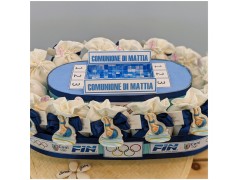 Torta Bomboniera Cresima e Comunione "Passione Nuoto" con Nuotatore e Piscina Centrale