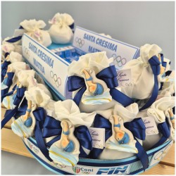 Torta Bomboniera Cresima e Comunione Passione Nuoto con Nuotatore e Piscina Centrale