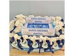 Torta Bomboniera Cresima e Comunione Passione Nuoto con Nuotatore e Piscina Centrale