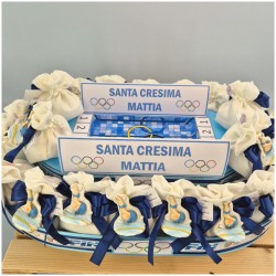 Torta Bomboniera Cresima e Comunione Passione Nuoto con Nuotatore e Piscina Centrale