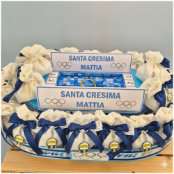Torta Bomboniera Cresima e Comunione Pallanuoto con Portachiavi Pallone e Piscina Centrale