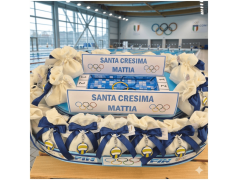 Torta Bomboniera Cresima e Comunione Pallanuoto con Portachiavi Pallone e Piscina Centrale