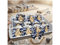 Bomboniera Cresima e Comunione Judo & Karate Girl Sacchetto con Atleta in Legno e Nastri Olimpici