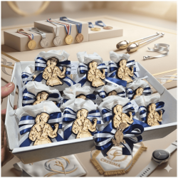 Bomboniera Cresima e Comunione Judo & Karate Girl Sacchetto con Atleta in Legno e Nastri Olimpici