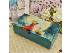 Bomboniera Solidale Cuorematto Scatola Rettangolare in Vetro "Il Piccolo Principe" - Cofanetto Blu Notte con Interno in Velluto
