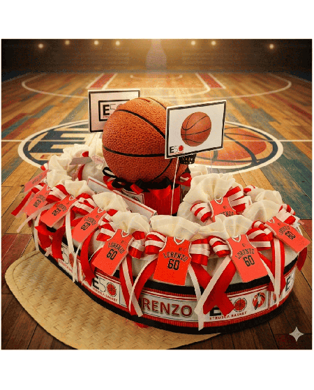 Bomboniere Etrusca Basket Biancorossa con Maglia e Pallone Salvadanaio