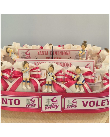 Bomboniera Comunione Bimba calamita Tema Pallavolo con statuine centrali