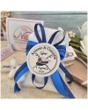 Bomboniera Matrimonio Marina Militare Sacchetto Raso con Medaglione Personalizzato e Nastro Blu