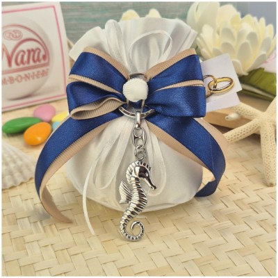 Bomboniera tema mare Portachiavi in metallo Timone Ancora Cavalluccio marino