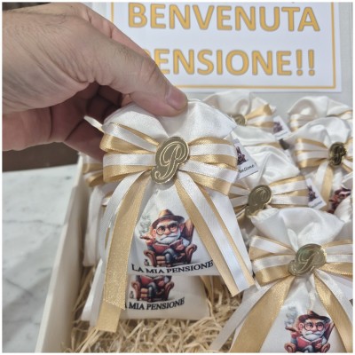 Bomboniera Pensione Bibliotecario Sacchettino personalizzato