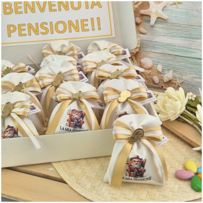 Bomboniera Pensione Bibliotecario Sacchettino personalizzato
