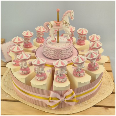 Torta Bomboniera Battesimo Cavallino Giostra dei Sogni Rosa