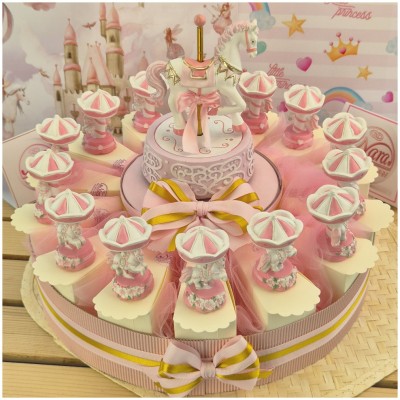 Torta Bomboniera Battesimo Cavallino Giostra dei Sogni Rosa