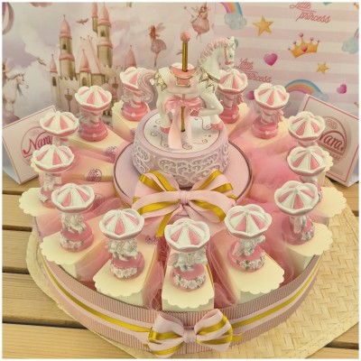 Torta Bomboniera Battesimo Cavallino Giostra dei Sogni Rosa