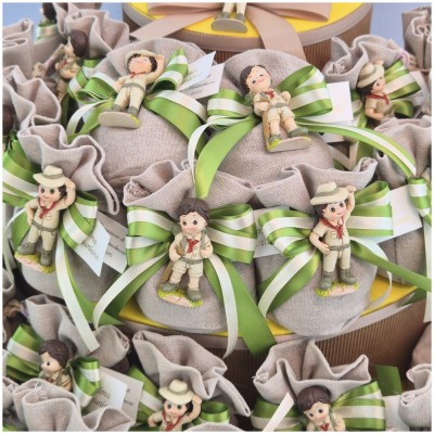 Torta Bomboniera Comunione "Piccolo Scout" Tema Bosco con Statuine e Tenda Campeggio