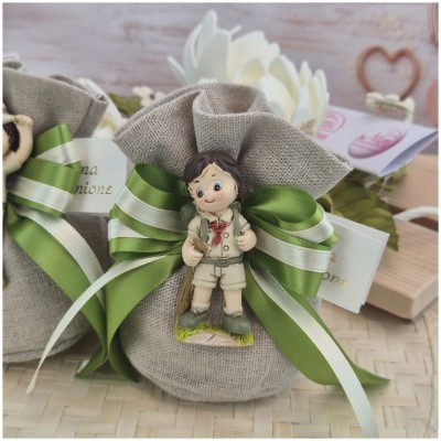 Torta Bomboniera Comunione "Piccolo Scout" Tema Bosco con Statuine e Tenda Campeggio