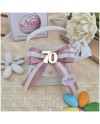 Bomboniera 70° Compleanno Scatolina "Borsetta Chic" con Numero Oro e Nastro Rosa Antico