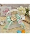 Bomboniera "Borsetta Chic" Verde Tiffany con Iniziali in Legno