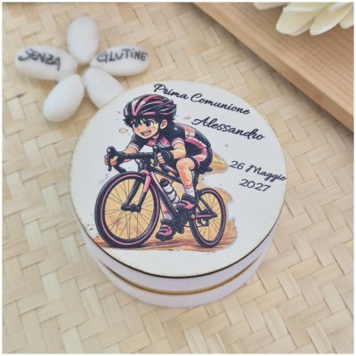 Bomboniera Ciclismo Scatolina Effetto Velluto con Tappo Legno Stampato Personalizzato