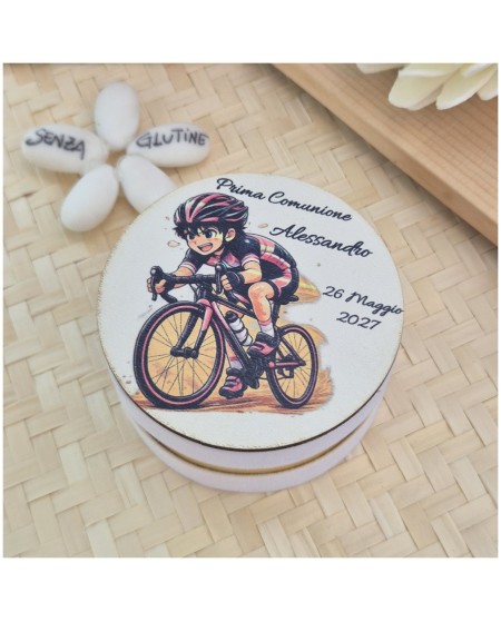 Bomboniera Ciclismo Scatolina Effetto Velluto con Tappo Legno Stampato Personalizzato